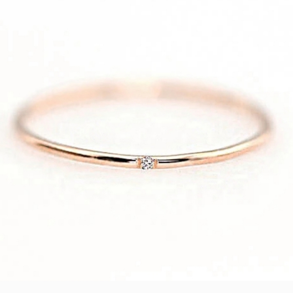 Copper One Stone Ring Band Rose Gold - Picture 1 of 4